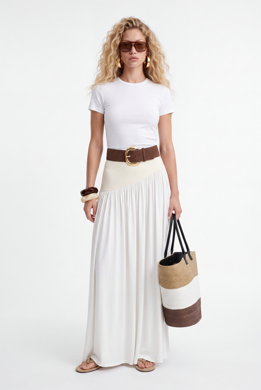ÉLARA GATHERED MAXI SKIRT- לבן
