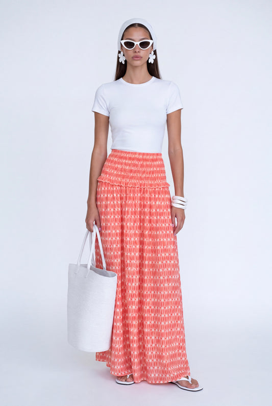 SOLÈNE SMOCKED MAXI SKIRT - קורל