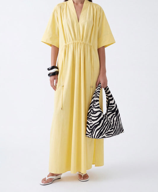 AURELIA CINCHED MIDI DRESS - צהוב