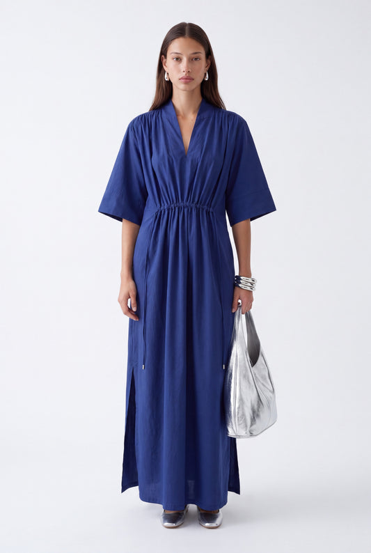 AURELIA CINCHED MIDI DRESS - כחול נייבי
