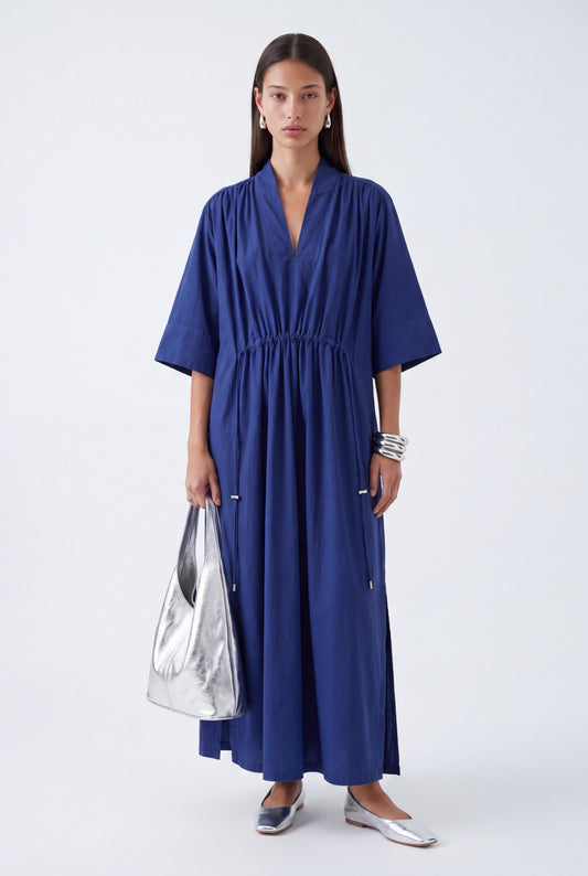 AURELIA CINCHED MIDI DRESS - כחול נייבי