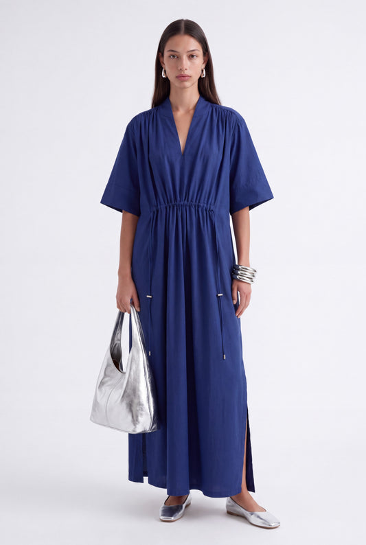 AURELIA CINCHED MIDI DRESS - כחול נייבי