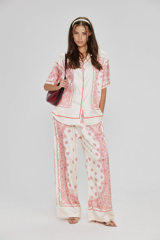 חליפת מכנס סאטן סלינה | שמנת קורל