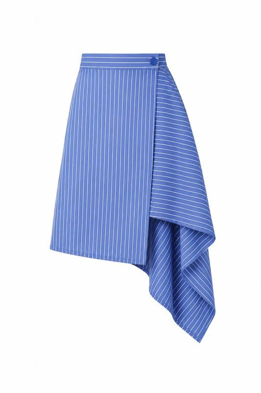 Pinstripe Asymmetric Wrap Skirt - Light Blue