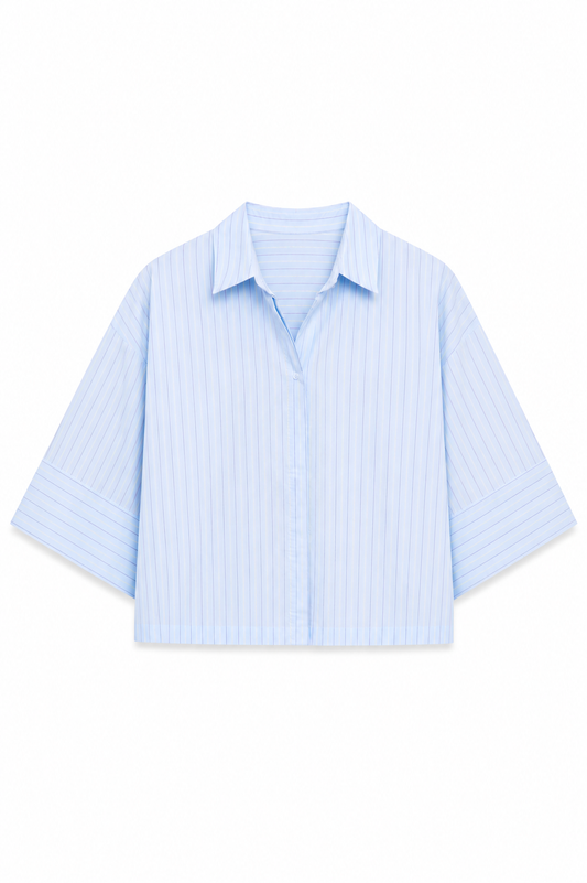 Monroe Oversized Batwing Stripe Shirt –light blue