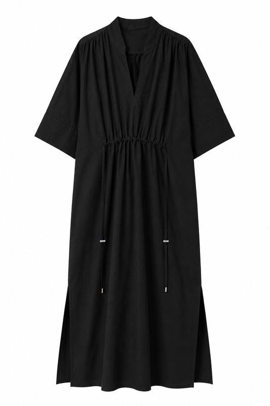 AURELIA CINCHED MIDI DRESS - שחור