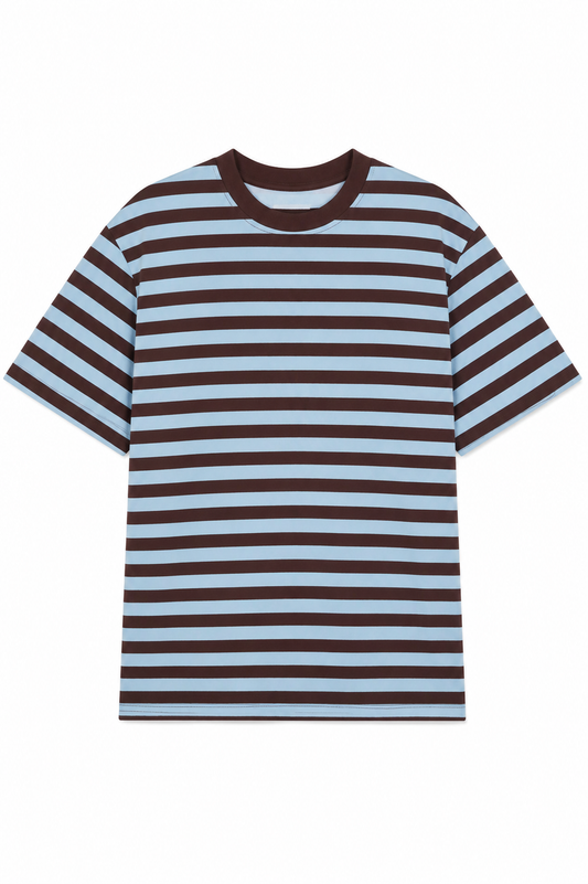 Oversized Striped Basic T-Shirt – Turquoise & Brown