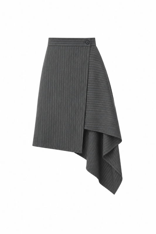 Pinstripe Asymmetric Wrap Skirt - Dark Grey