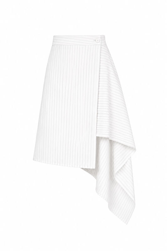 Pinstripe Asymmetric Wrap Skirt - Cream