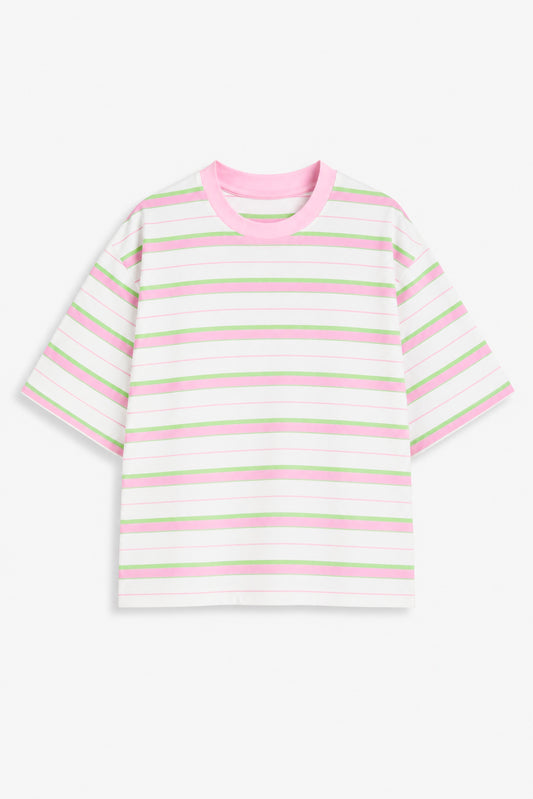 Classic Cotton Rib Striped T Shirt – cream-pink