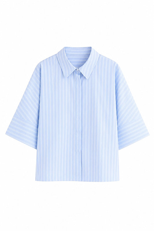 Monroe Oversized Batwing Stripe Shirt –Sky Blue