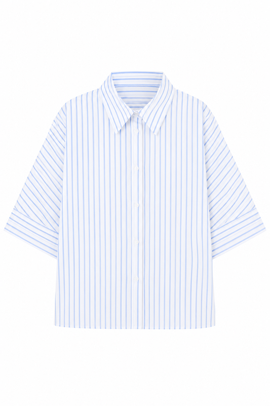 Monroe Oversized Batwing Stripe Shirt –White & Sky Blue