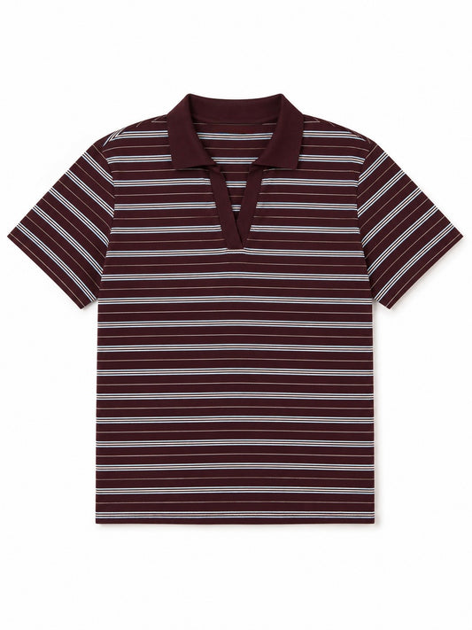 Classic Rib Striped Polo T Shirt-Brown & Sky Blue
