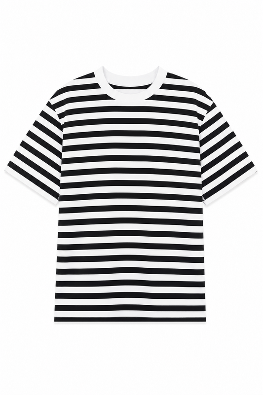 Oversized Striped Basic T-Shirt – Black & Cream