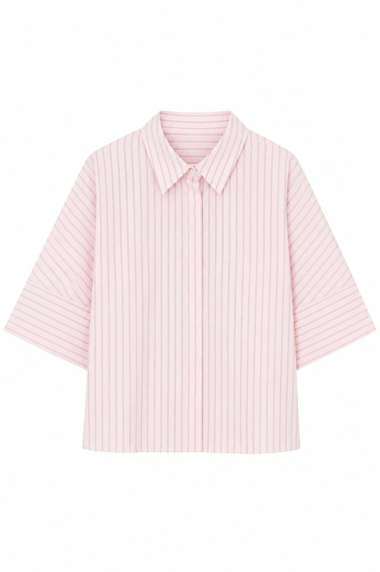 Monroe Oversized Batwing Stripe Shirt –baby pink