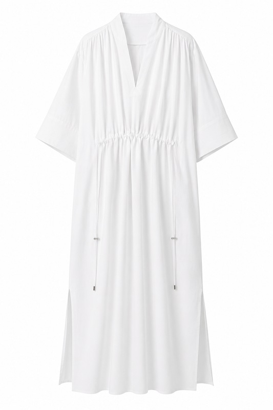 AURELIA CINCHED MIDI DRESS - לבן