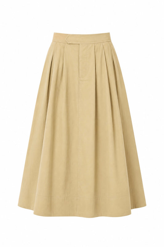 Classic Cotton A-Line Midi Skirt – Beige