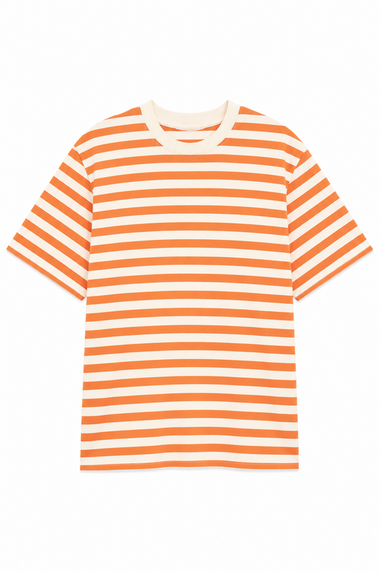 Oversized Striped Basic T-Shirt – Orange Butter