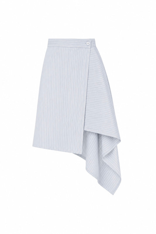 Pinstripe Asymmetric Wrap Skirt - Light Grey