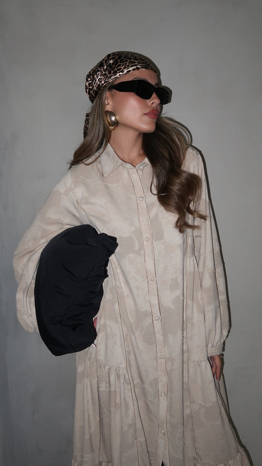 שמלת קלוש כפתורים טקסטורה אשלי  | בז