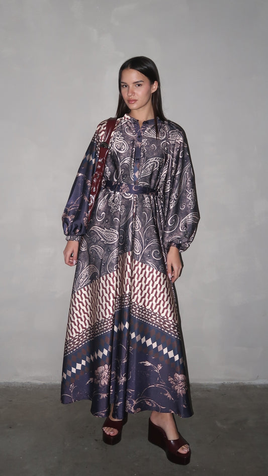 שמלת קלוש אוברסייז כפתורים סידני | חום/סגול