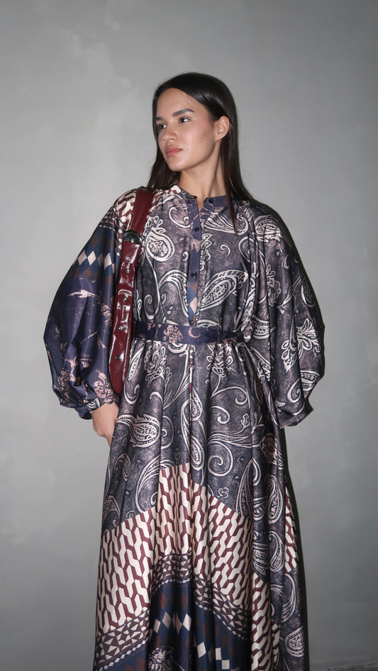 שמלת קלוש אוברסייז כפתורים סידני | חום/סגול