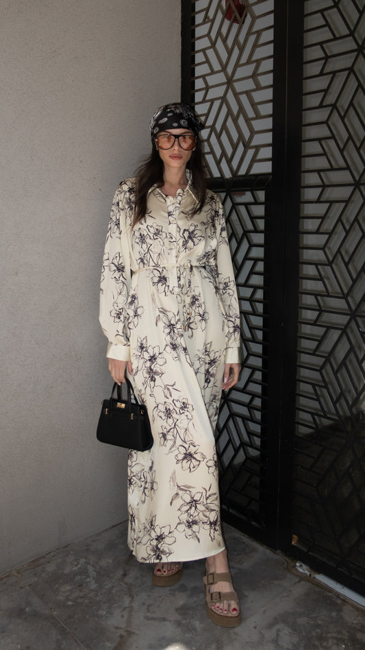 שמלת מקסי גלביה קלאסי סינטיה | שמנת