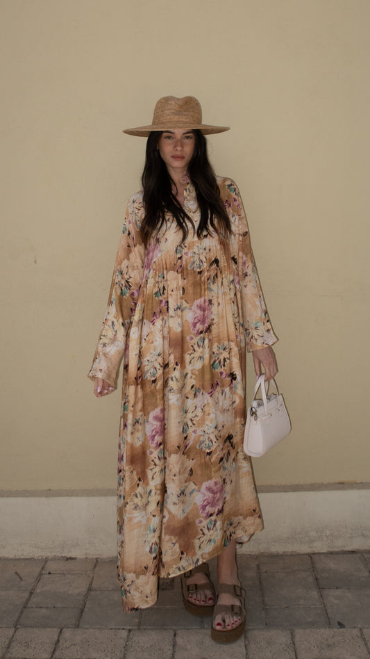 שמלת אוברסיז שינה כיווצים לאורה  | בז/