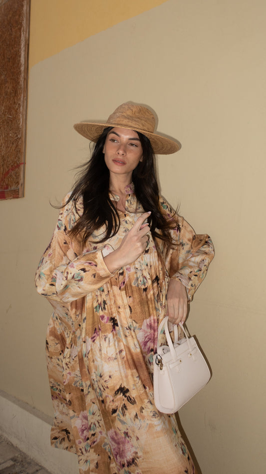 שמלת אוברסיז שינה כיווצים לאורה  | בז/