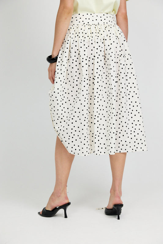 Balloon Drawstring Midi Skirt - Cream Polka Dot