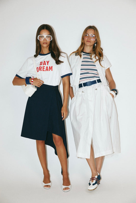 Pinstripe Asymmetric Wrap Skirt - Dark Navy