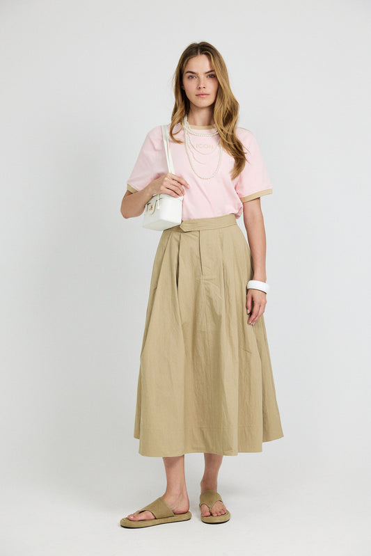 Classic Cotton A-Line Midi Skirt – Beige