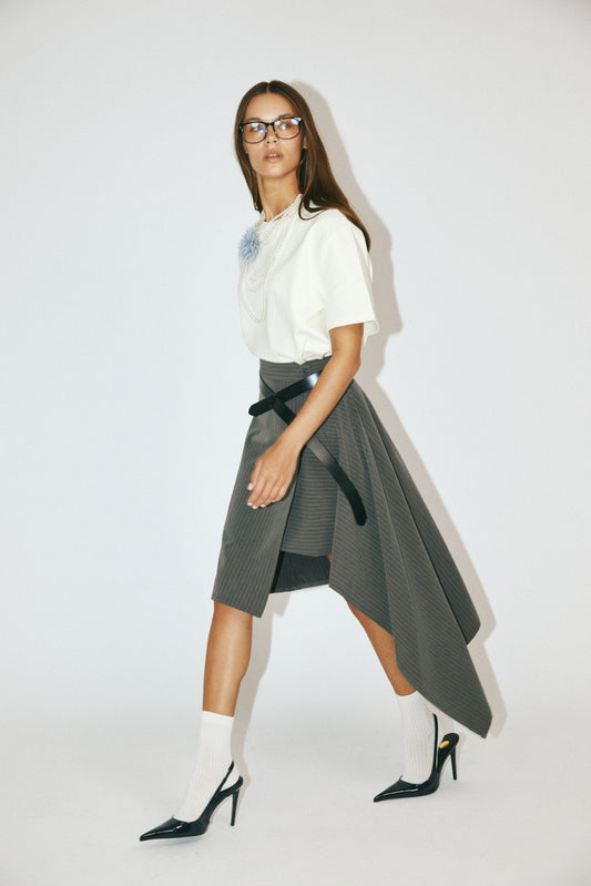 Pinstripe Asymmetric Wrap Skirt - Dark Grey