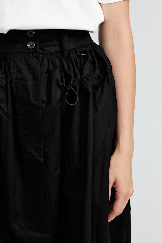 Utility Gathered Cotton Midi Skirt – Black