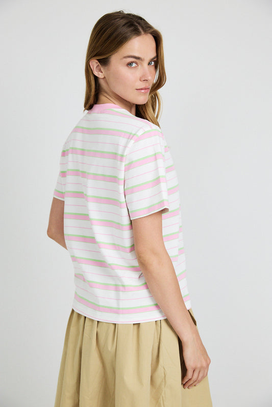 Classic Cotton Rib Striped T Shirt – cream-pink