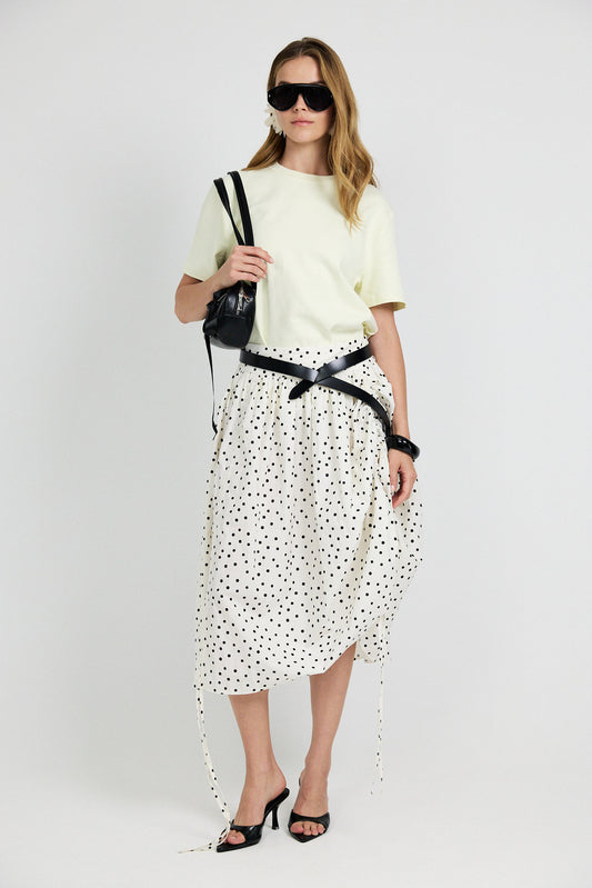 Balloon Drawstring Midi Skirt - Cream Polka Dot
