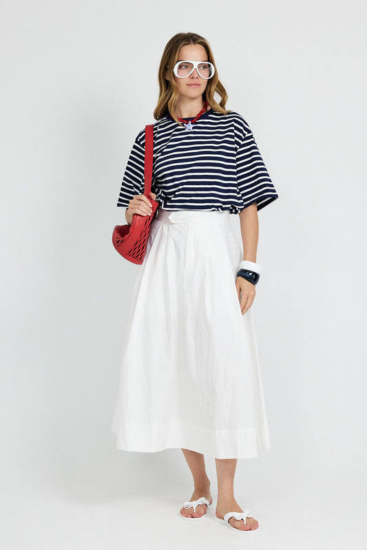 Oversized Striped Basic T-Shirt – Navy Blue & White