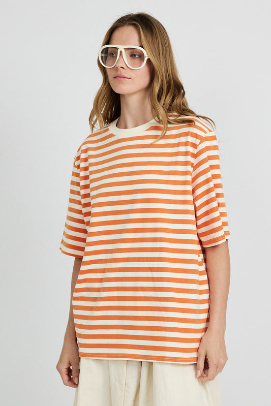 Oversized Striped Basic T-Shirt – Orange Butter