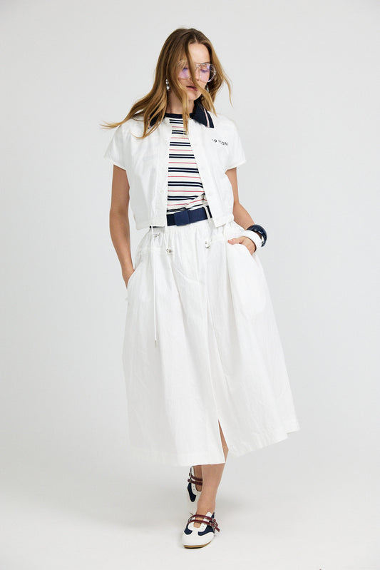 Utility Gathered Cotton Midi Skirt – Cream