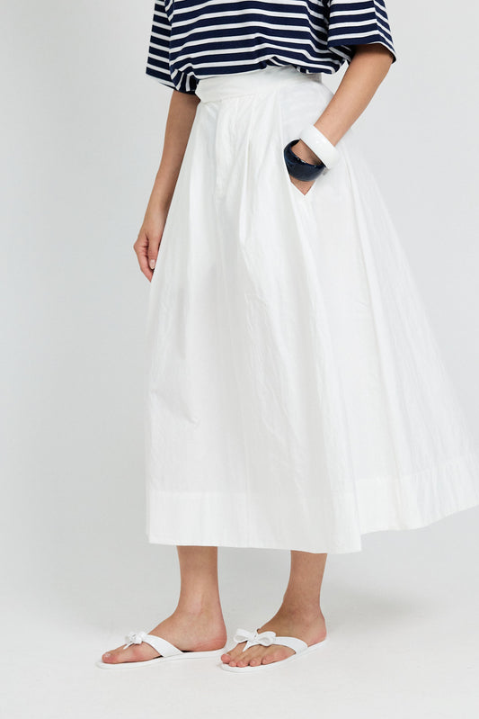 Classic Cotton A-Line Midi Skirt – Cream