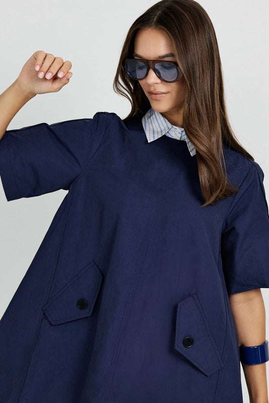 Victoria Cotton Dress – Navy