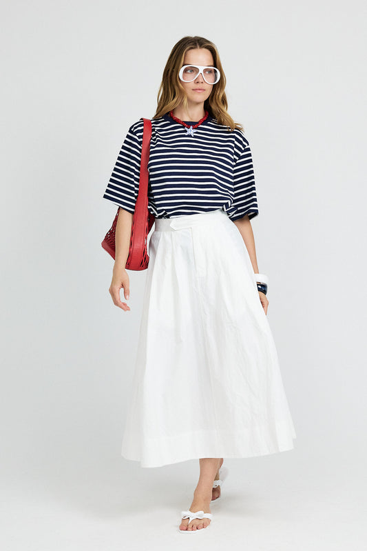 Classic Cotton A-Line Midi Skirt – Cream