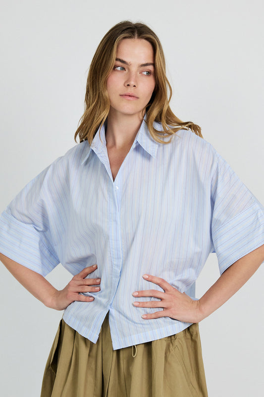 Monroe Oversized Batwing Stripe Shirt –light blue