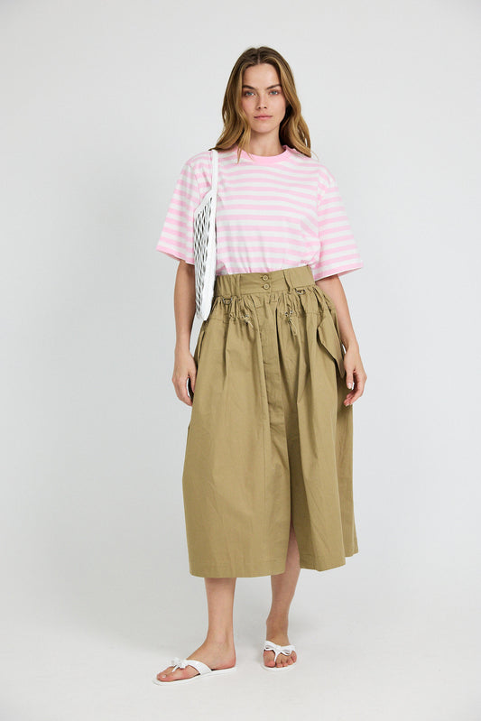 Oversized Striped Basic T-Shirt – Pink & Cream