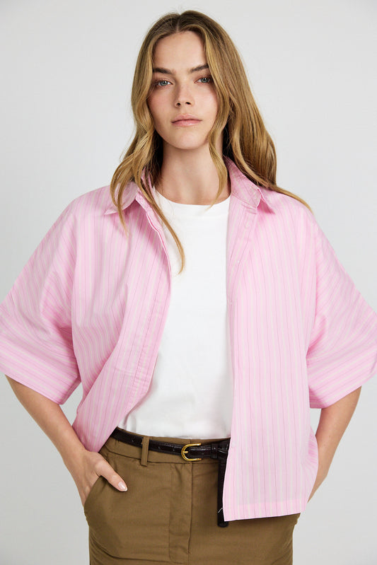 Monroe Oversized Batwing Stripe Shirt –pink