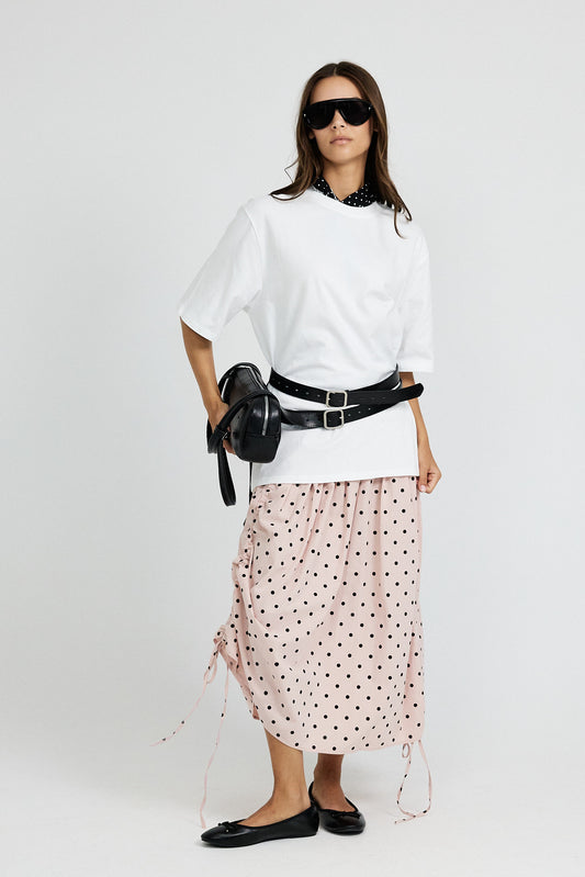 Balloon Drawstring Midi Skirt - Pink Polka Dot