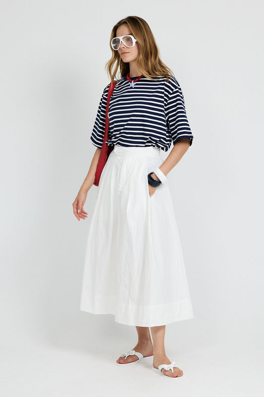 Classic Cotton A-Line Midi Skirt – Cream