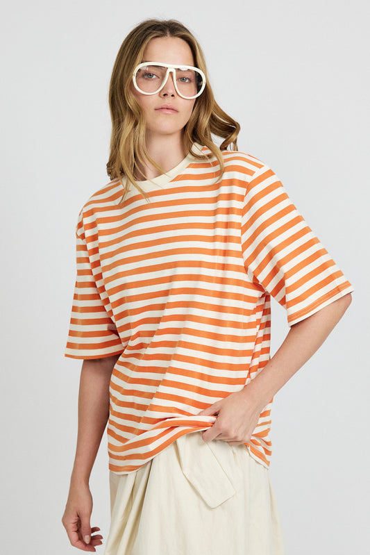 Oversized Striped Basic T-Shirt – Orange Butter