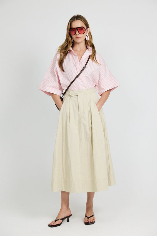 Classic Cotton A-Line Midi Skirt – Light Beige
