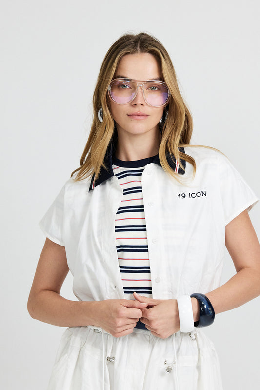Sport Chic Cotton Crop Shirt – white|red